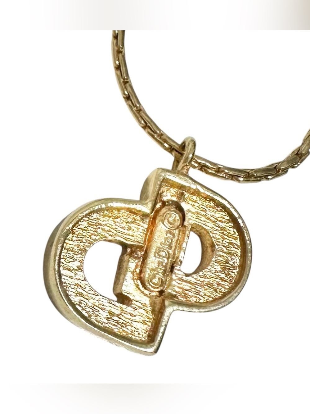 Christian Dior Gold & Crystal “CD” Initials Engraved Vintage Necklace - Picture 6 of 14